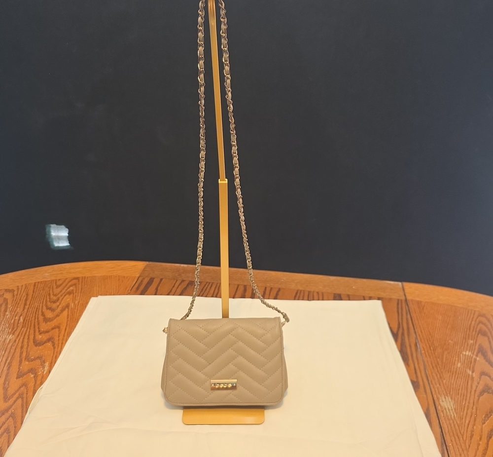 bebe Quilted Taupe Chain-Strap Crossbody